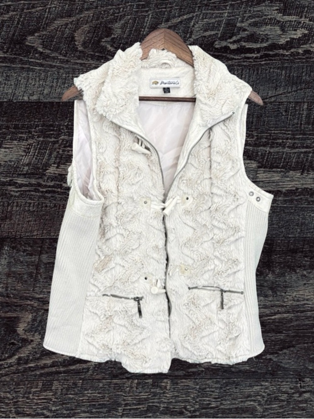 Montana Co Cream Faux-Fur Quilted Vest with Knit Sides
